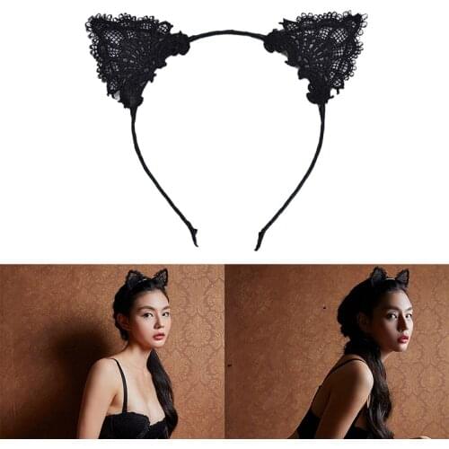 Female Cute Cat Ear Lace Hairbands Sexy Lady Girl Black Headbands Party Costume Kids Hair Hoop Photo Props Hair Band Accessories