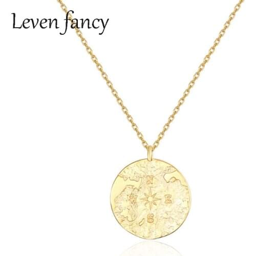 925 Sterling Silver Compass World Map Necklace Globe Earth Pendants Girls Charms Choker Traveler Gifts Medallion Coin Necklaces
