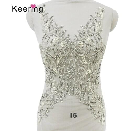 Front and back silver rhinestone bodice applique for wedding dress WDP-269
