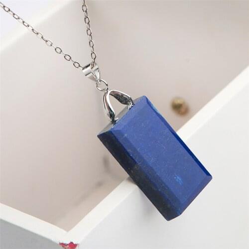 Genuine Deep Blue Natural Lapis Lazuli Gems Stone Rectangle Bead Pendant For Necklace Jewelry Making 29*17*7mm