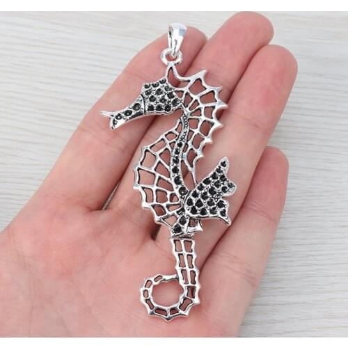 3 x Tibetan Silver Hollow Large Seahorse Hippocampus Charms Animal Pendants for Necklace Jewelry Making Findings 94x39mm