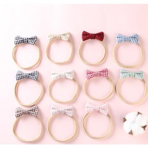 36pc/lot Girls Nylon Headbands Fabric Bows HeadBand 2.1" Mini plaid hair bow Headbands Hair Accessories Headwear