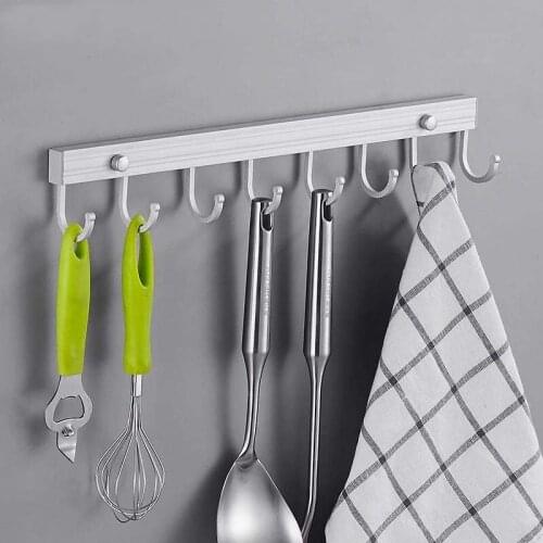 Space Aluminum Kitchen Bathroom Hook Removable Hooks Kitchen Utensil Tools Hook Rack Holder Wall-mounted Storage Organizer E