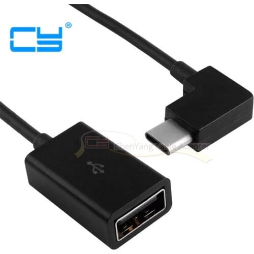 Right Angled 90 Degree USB-C Type-C to USB 2.0 Female OTG Cable for Cell Phone Tablet & Laptop Black White