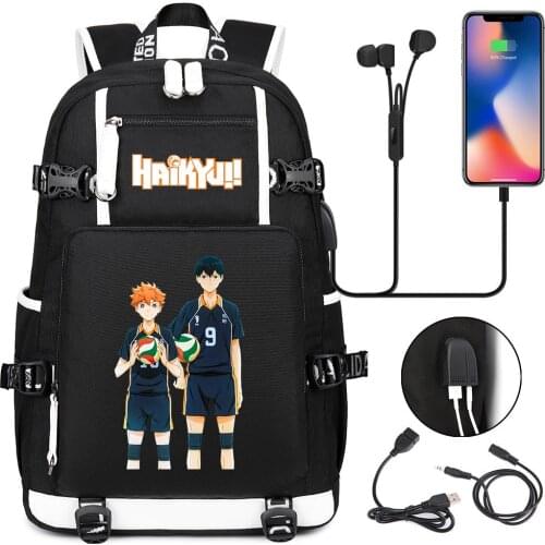 Backpack Anime Haikyuu!! Unisex School Bags For Teenagers Cartoon Student Bookbag Zipper USB Travel Laptop Shoulders Bags