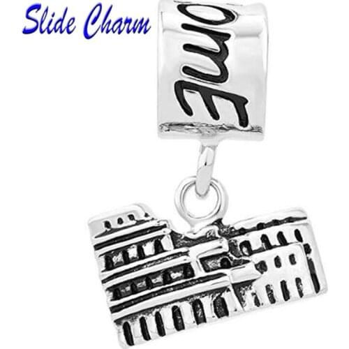 Slide charm New Fashion Jewelry Roman gladiators architectural sites amulet pendant charm bead fit Pandora bracelet Free shippin