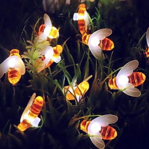 Solar Powered Bee Lamp 20/30/50LED Honeybee Shaped Bees String Lights LED Fairy Bee Lighting For Holiday Party Garden Decoration