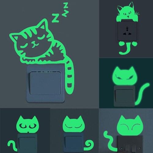 Luminous Cartoon Switch Sticker Glow in the Dark Cat Sticker Fluorescent Fairy Sticker Kid Room Decoration Home Decor