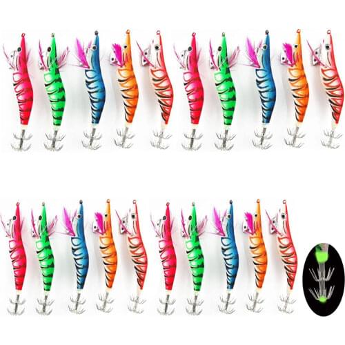 20pcs/lot 12g-22g Luminous Squid hooks Wood Shrimp Jig bait Octopus lure Jigging Fishing lure fishhooks