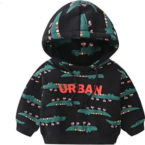 2 3 4 5 6 7 8 Years Boys Hoodies Cartoon Dinosaur Print Hooded Sweatshirt For Boys Toddler Baby Clothing Thick Children Pullover