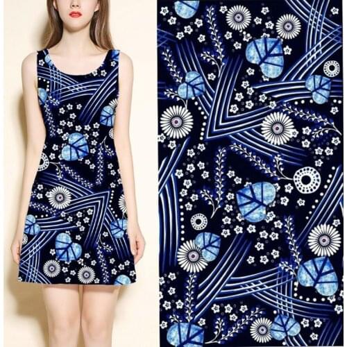 High silk cotton fabric blue flowers tissu liberty print silk fabric for dress shirt cloth scarf Crepe fabric carbon fiber cloth