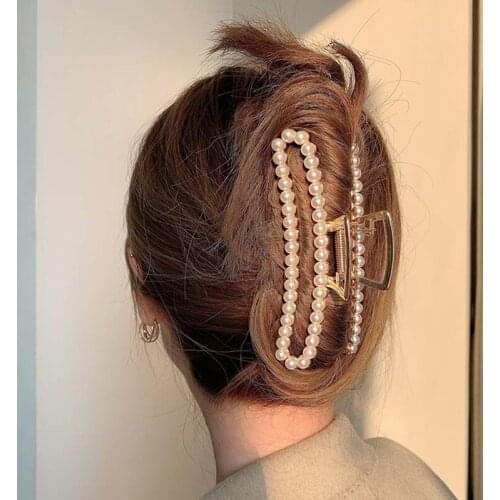 Women Pearl Hairpin Summer Geometric Metal Bath Hair Clips Headwear Female Crab Claws Barrette Ponytail Clip Hair Accessories