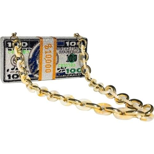 Stack Of Cash Rich Dollars Crystal Clutch Purses For Women Evening Bags Handbags 20CA