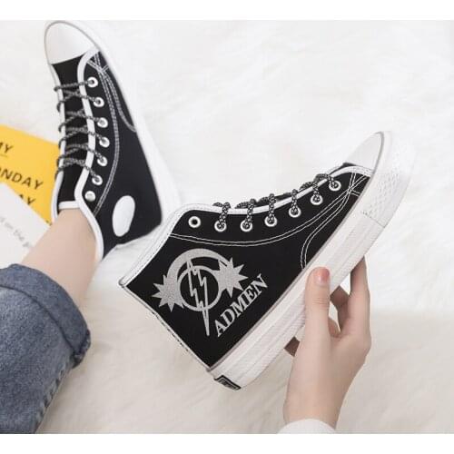 Add wool canvas shoes female two cotton shoes high thickening warm leisure lace-up shoes noctilucent tide shoes sneakers student