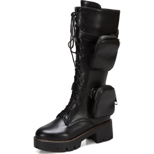 Street Punk Trendy Womens Boots Cross Strap Buckle Detachable Wallet Zipper Fashion Womens Boots Waterproof Platform 2021