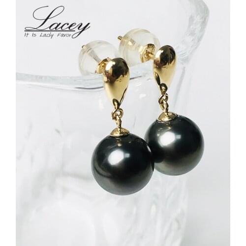 Real Tahitain Black Pearl Earrings For Women,18k Yellow Gold Pearl Earrings AU750 Wedding Bride Gift