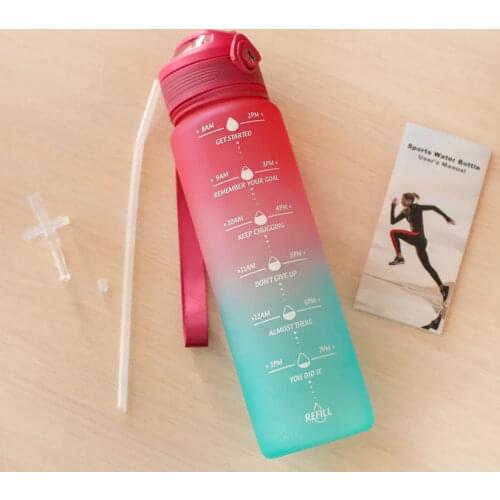 ZORRI Lunidry Gradient Water Bottles With Straw Sport Fitness 1000ml Motivational Water Jug BPA-Free Leakproof Large Capacity