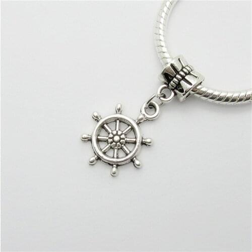 New 25pcs Rudder charm Big Hole bead European Pendant fit for Pandora style Bracelets Necklace DIY Metal Jewelry Making