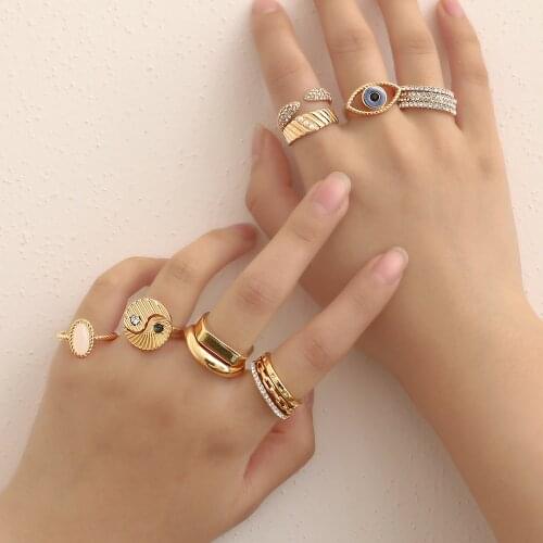 2021 Vintage Crystal Evil Eye Rings For Women Girls Minimalist Chunky Twisted Rings Female Yin Yang Ring Fashion Jewelry