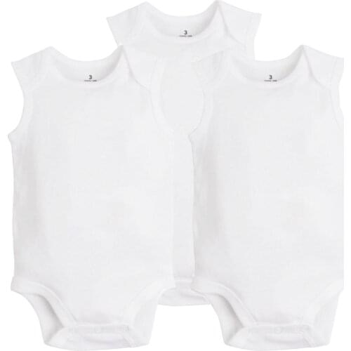 3Pcs/Lot 2017 New Fashion Baby Gilr Boy Clothes Summer Sleeveless Newborn Baby Clothing 100% Cotton White Color Baby Bodysuits