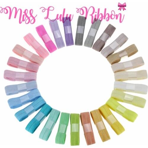 5/8"16mm Mixed Ribbon Set Solid Color Fold Over Elastic Ribbon DIY Bowknots Girly Ponytails Hair Band Making 27yards/pack