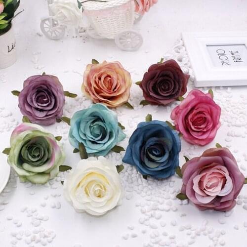 50pcs/lot simulation flower head high quality rose silk flowers DIY artificial flower heads wedding background wall home decor