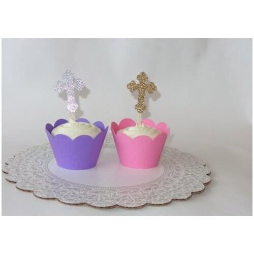 Glitter Cross baptism Cupcake Toppers wedding birthday bridal baby shower Bachelorette Party cake toppr food picks