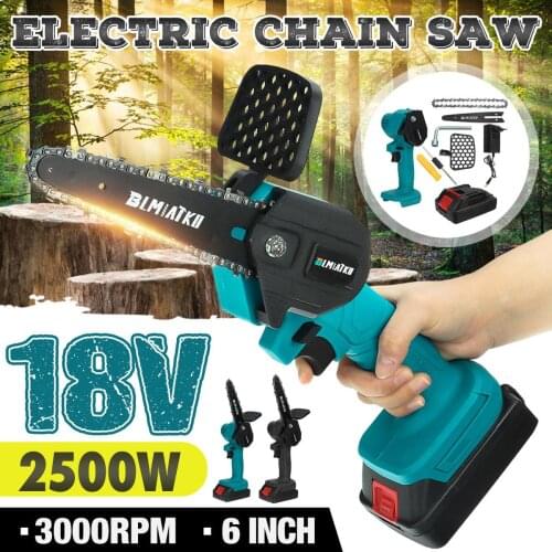 BLMIATKO 6 Inch 18V 2500W Electric Chain Saw Pruning ChainSaw Garden Logging Saw Woodworking Cutter Power Tools With Battery