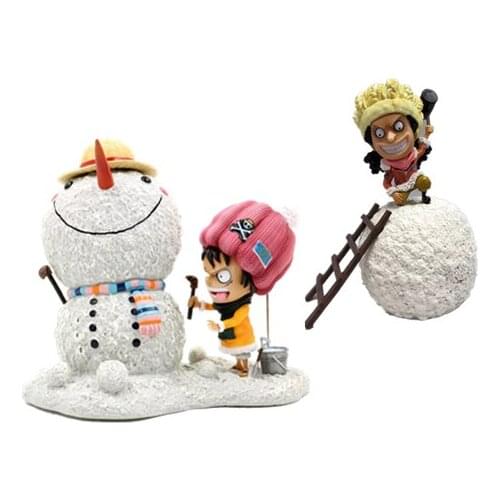 NEW Anime One Piece Luffy Usopp snowman showhand Action Figure Anime PVC Collectible Model Toy gifts for Christmas 15cm