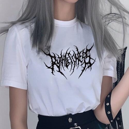 T-shirts Korean style Casual Letter Print kpop punk Ulzzang Tees vintage Gothic Harajuku Loose tops Hip Hop White T-Shirts Women