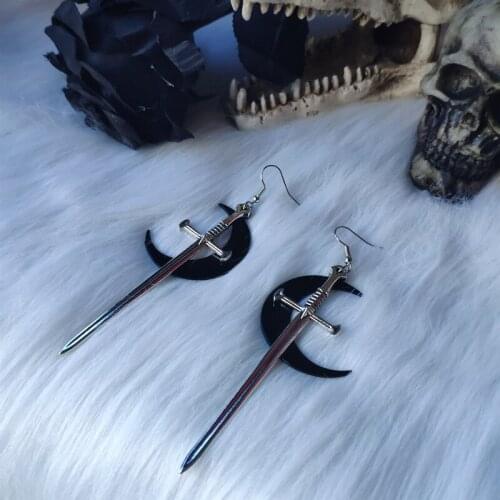 Gothic Swords Black Moon Earrings Witchy Warrior Pagan Medieval Classic Creative Punk Warrior Charm Gift Women 2021 New Fashion
