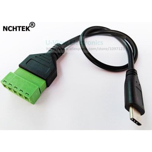 NCHTEK USB 2.0 Type C Male to 5Pin/Way Female Bolt Screw Shield Terminals Pluggable Type Adapter Cable/Free DHL Shipping/100PCS