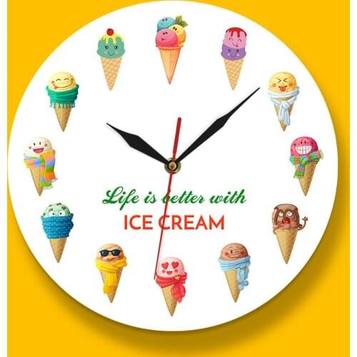 Colorful Summer Ice Cream Wall Clock Cartoon Ice Cream Wall Clock Modern Design Kids Room Kitchen Kids Bedroom Food Store Decor