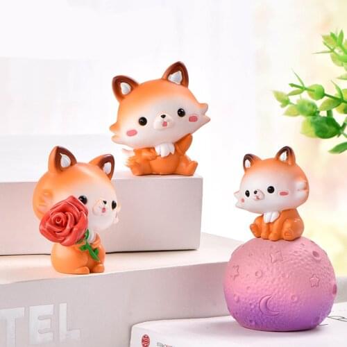 Creative Rose Little Fox Micro Landscape Ornaments For Decoration Home Desktop Home Decor Various Forms Cake Kids Gifts