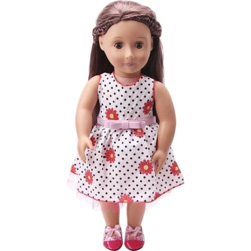 Doll clothes Little Daisy white dress with belt toy accessories fit 18 inch Girl doll and 43 cm baby dolls c9