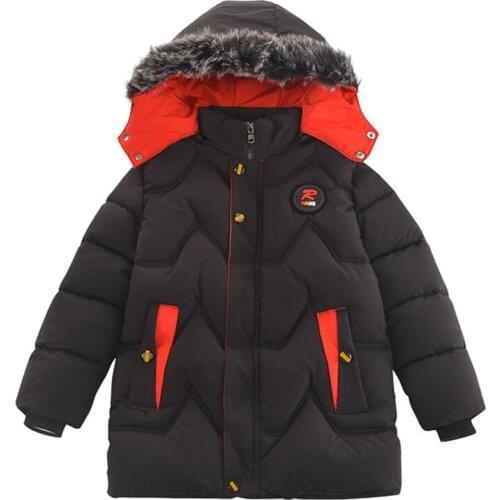 Winter boys cotton jacket padded jacket with padded down and cotton fur collar childrens casual warm outerwear boy fashion coat
