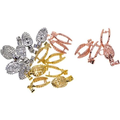 18 Pieces Brass Filigree Beads Charms Pendant Pinch Bails Clasp Clips Connector Jewelry Findings Accessories for DIY Necklace