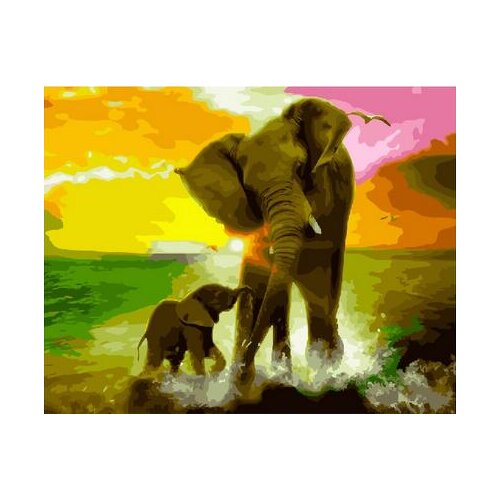 Elephants by the river under the sunset DIY Painting By Numbers Modern Wall Art Picture Handpainted Oil Painting Unique Gift