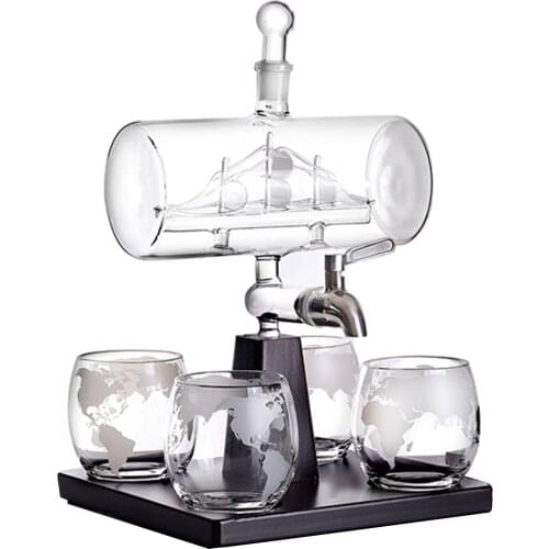 Whisky Decanter Set Glass Whiskey Container Set Creatives Sailing Shape with 4 Cup Kitchen,Dining & Bar WWO66