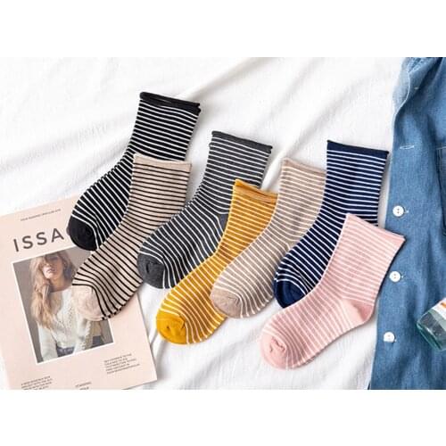 New Funny Cute Japanese High School Girls Cotton Loose Striped Crew Socks Colorful Women Sox Harajuku Designer Retro