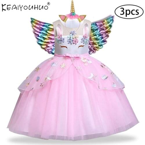 2021 New Unicorn Dress for Girls Embroidery Ball Gown Baby Girl Princess Birthday Dresses for Party Costumes Children Clothing