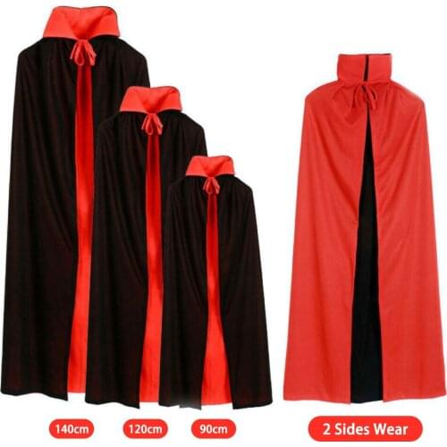 New Adult Children Halloween Costume 90/ 120/ 140cm Cosplay Death Vampire Black Red Cloak Adult Party Christmas Children Cloak