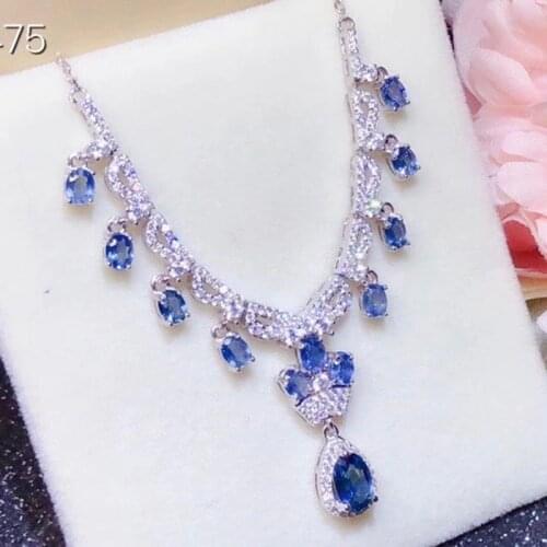 CoLife Jewelry Silver Sapphire Necklace for Wedding 100% Natural Sapphire Necklace 925 Silver Sapphire Wedding Jewelry