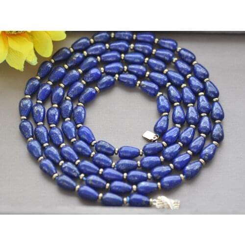 Z10396 50" 12mm Blue Drip Lapis-Lazuli Gold Hematite Necklace