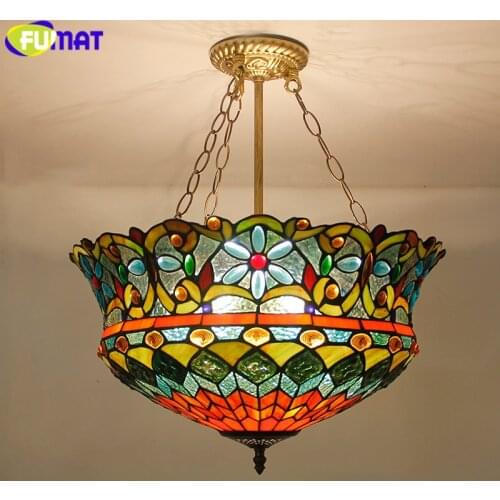 FUMAT Tiffany Pendant Lights flower LED Stained Glass pendant lamp suspension luminaire Color Glass Living Room Hang Lamp