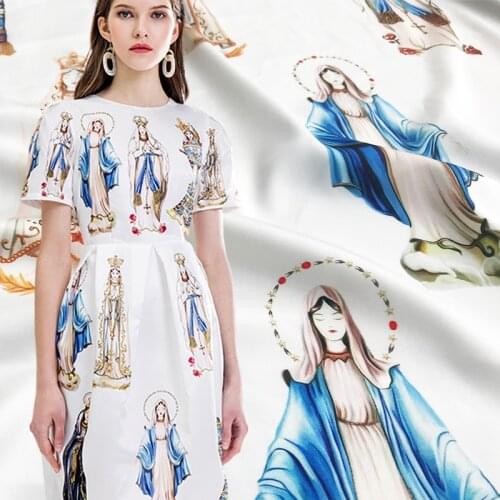 Pollock painted the virgin Mary Digital Painting Stretch Fabric For Woman Dress Bazin Riche Telas Por Metro Tissus Tela Sewing