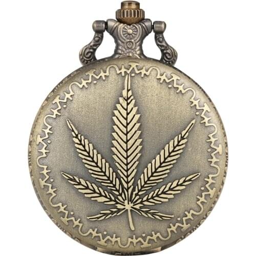 Retro Bronze Pocket Watch 3D Maple Leaf Arabic Numbers Quartz Pocket Watch Necklace Pendant Watch Chain Best Gifts for Men Women