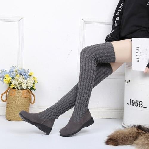 Wedge Boots Platform Shoes Sexy Over The Knee Boots Western Knitting Strech Boots Women New Fashion Retro Black Boot Heels 4cm