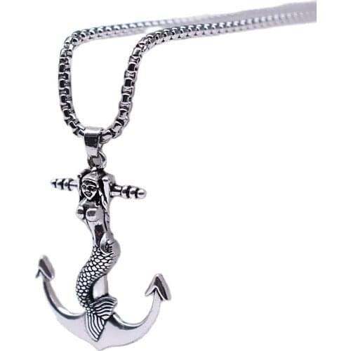 Lucky Jewelry Metal Craft anchor mermaid pendant necklace navy marine souvenir gift drop shipping