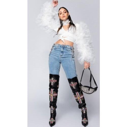 Sexy Fashion Womens Top Long Tulle Sleeves Custom Made High Street Wear Crop Tops White Ruffles Draped топ женский Corset